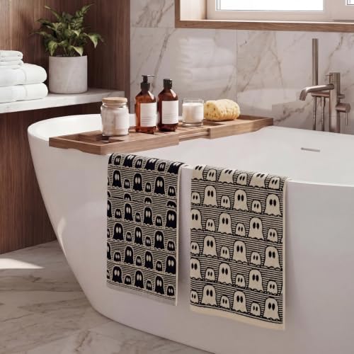 Breling Halloween Cute Ghost Hand Towels Set - Black White Vintage Design, 2-Pack