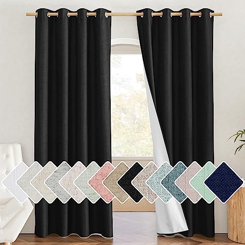 NICETOWN Blackout Linen Look Curtains 52W x 84L Pack of 2 - Black