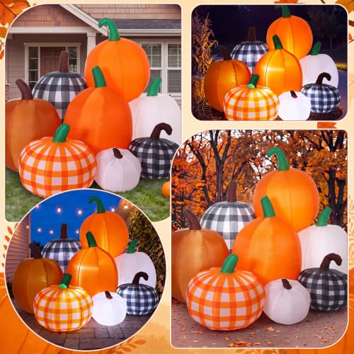 Leyndo 5.91 ft Plaid Stacked Pumpkin Inflatable Outdoor Decoration - Harvest Fall Yard Decor