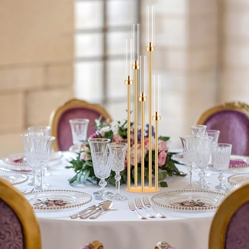 Gold Candelabra Centerpiece with 5 Arms & Lampshades - 42" Tall, Holder Only - Wedding & Home Decor