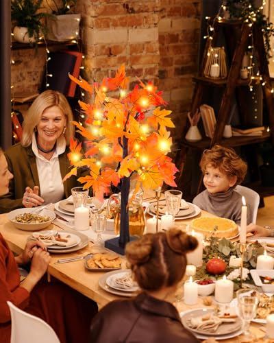 2+2FT Fall Maple Tree Light with Pumpkins & Acorns - USB & Battery Operated