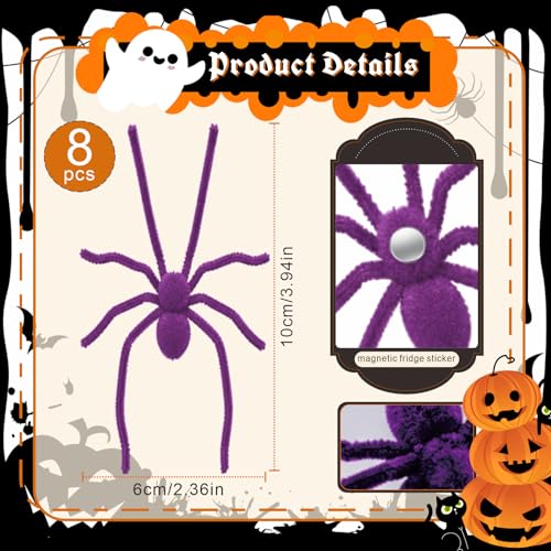Deep 8PCS 3D Flocked Spider Refrigerator Magnets, Cute Realistic Decor Set