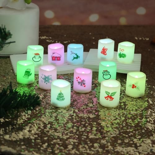Color Changing Flameless Votive Candles Set - 12 Pack Christmas Decor - Battery Operated