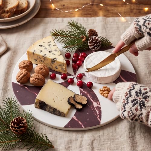 Red and White Peppermint Marble Cheese Board - Christmas Holiday Serving Platter