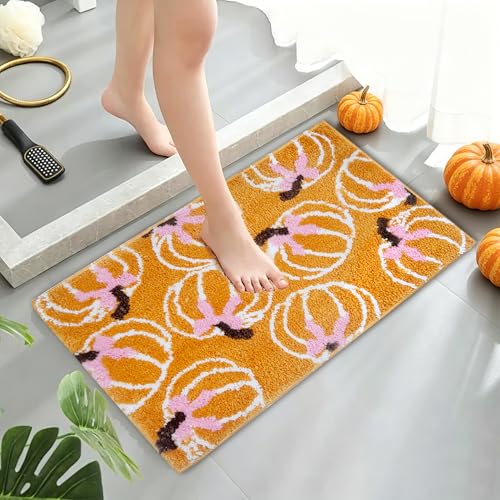 Pumpkin Bathroom Rug Non-Slip Door Mat 17x24 Inch Fall Orange Decor - Pumpkin Variation