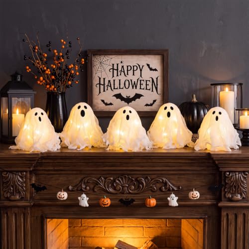 Light Up Ghost Decorations Set of 5 Halloween Indoor Centerpieces