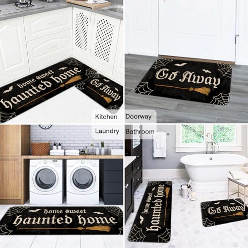 Halloween Haunted Kitchen Rugs Set of 2 - Black Non-Slip Washable Home Decor