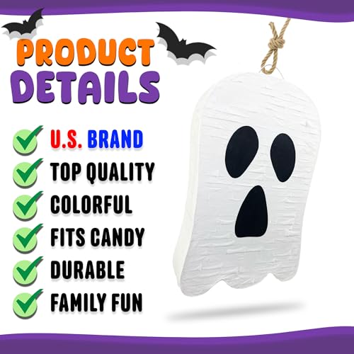 Ghost Halloween Piñata with Stick - 17 Inch Spooky Party Decor & Favors - Variation of Ghost Halloween