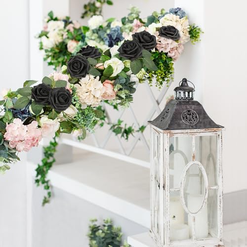 Black Artificial Roses - 50 Pcs Fake Foam Roses for Wedding & Party Decor - Gothic Halloween Centerpieces & DIY Bouquets