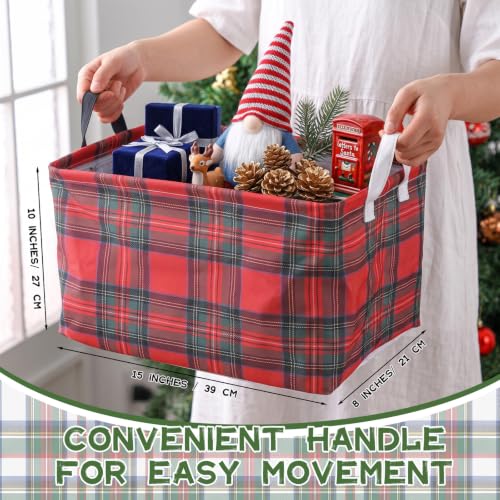 Christmas Plaid Storage Baskets Set - Collapsible Gift Bins with Handles - 4 Styles, Durable Waterproof Polyester