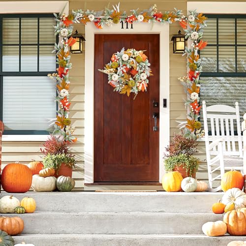 Autumn Fall Garland for Mantel 6ft Pumpkin & Maple Leaf Decor Indoor Outdoor