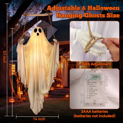 White 5FT Hanging Ghost with Remote Control Halloween Decorations Outdoor