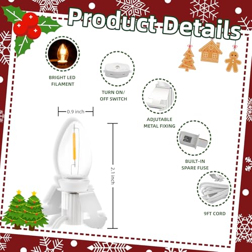 8.4ft Christmas Village Lights with 4 Warm White LED Bulbs - Adjustable & Energy-Efficient