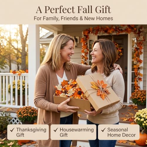 6 FT Fall Garland with Lights - Autumn Decor with Timer - Orange