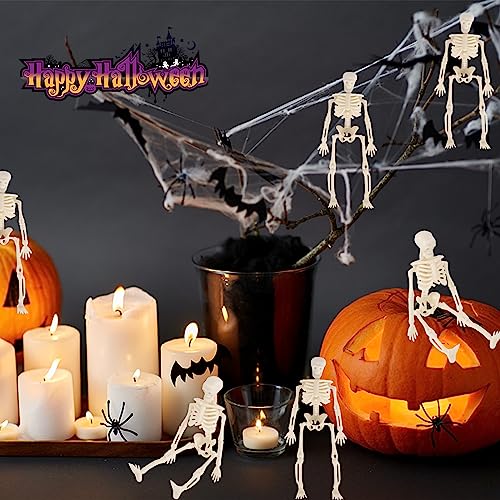 Mini Skeleton Figurines Set - Movable Joints Halloween Decorations, 12 pcs, 6 Inch