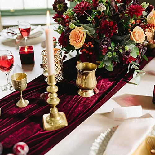 Velvet Table Runner 10ft Burgundy 20x120 Inch Wedding Reception Decorations - 2 Pack