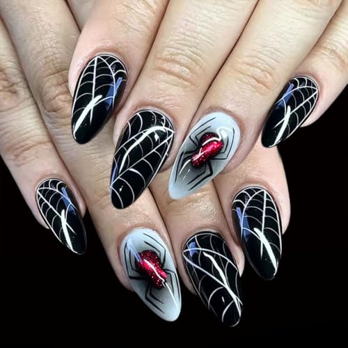 Halloween Press On Nails Almond Medium with Glitter Spider Web Design - Black, 24 Pcs - Variation of THIS listing 28