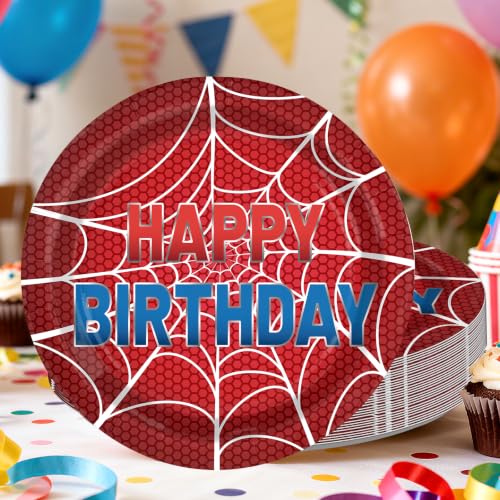 Red Spider Web Paper Plates 9 Inch - 50 Pack for Birthday Parties