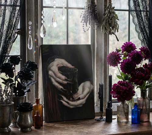 Dark Black Gothic Canvas Wall Art Vampire Clawed Hands Halloween Decor 24x36in