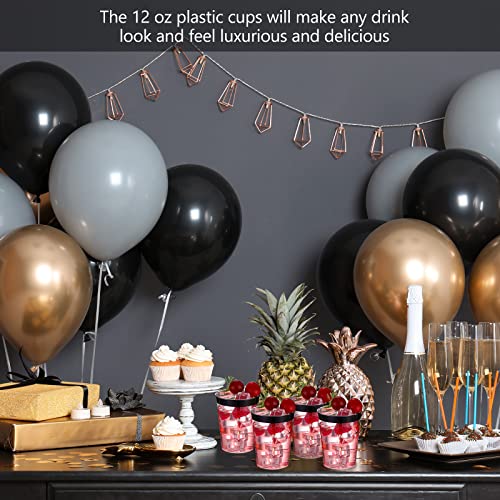 10oz Black Rimmed Disposable Plastic Cups - Elegant Party Tumblers, 200 Pack