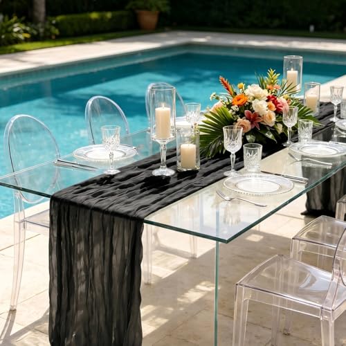 Black Gauze Table Runner 21x120 Inches - 10 Pack Boho Wedding Party Decor Variation of THIS listing