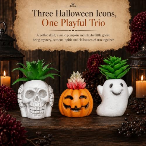 Halloween Decor Mini Ghost Pumpkin Skull Figurines Set - Indoor Seasonal Decorations