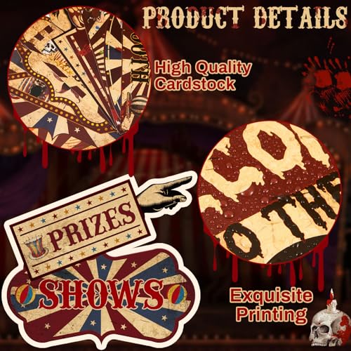 Halloween Directional Signs Decoration - Dark Red, 20 Pcs Halloween Circus Theme, Reusable, Party Decor Variation
