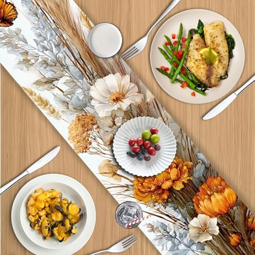 Autumn Floral & Butterfly Table Runner & Placemats Set - 87 / Set of 4 - Rustic Fall Linen Decor