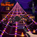 Halloween Spider Web Lights with Fake Spider - 200" Outdoor Decor, 8 Lighting Modes, Purple & Orange Variation