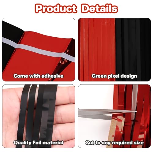 Red and Black Foil Fringe Curtain Set - Metallic Streamer Backdrop for Parties
