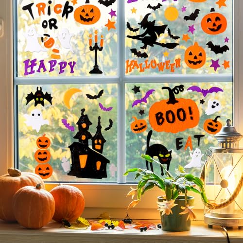 Halloween Gel Window Clings Set - 6 Sheets Spooky Decor for Windows & Mirrors