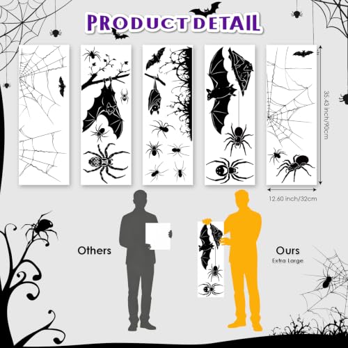 Halloween Window Clings Decorations - Extra Large Silhouette Spiders Bats Cobwebs, 5 Sheets, D Variation