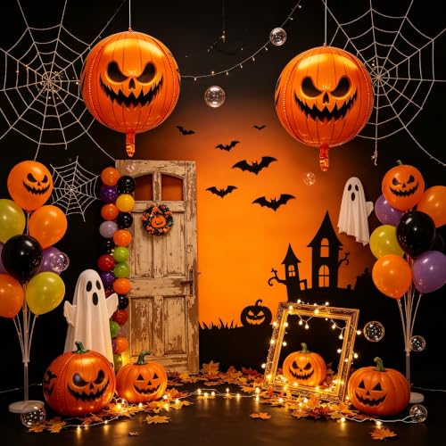 Halloween Pumpkin Foil Balloons Set - 2pcs 22 Inch Jack-O-Lantern Spherical Decorations