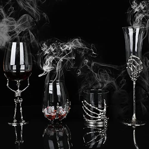 Halloween Skull Wine Glass with Skeleton Ghost Hand - Clear Silver Base