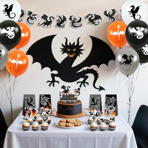Dragon Theme Birthday Party Decorations Kit with Banners Balloons & Cake Toppers