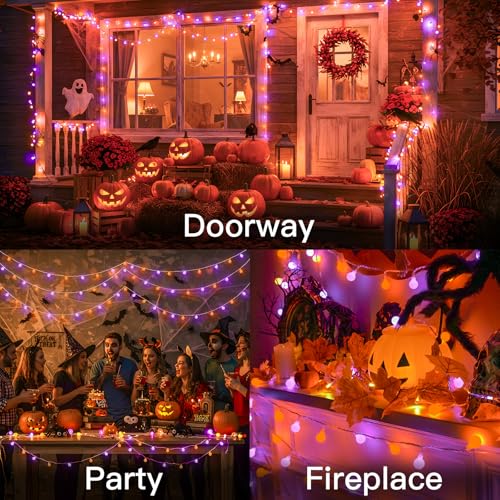 Connectable 43ft LED String Lights with Remote - Orange & Purple Halloween Decor