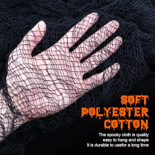 Halloween Creepy Cloth - Black 6 Pack, Spooky Fabric for Haunted House Decor, Indoor & Outdoor Use 30x72 inch