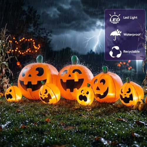 Halloween Inflatable Pumpkin Group Decoration - 7.5 Feet Large Outdoor Festive Decor - Pumpkin Group Variation