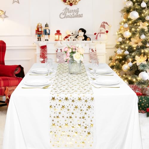 Gold Star Glitter Table Runner - 3 Rolls 11x108 Inches, Party Decor