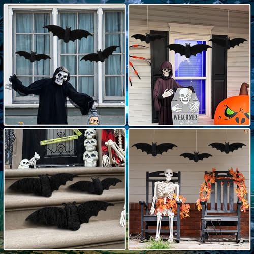 Halloween Wall Decor Set - Woven Rattan Bat Wall Hangings, Rustic Black Creepy Decorations, 3 Sizes