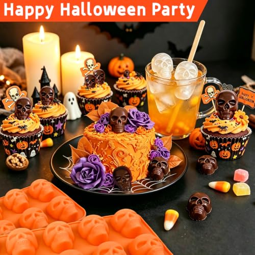 Halloween Skull Silicone Mold 2-Pack - Orange Skull Candy & Chocolate Molds