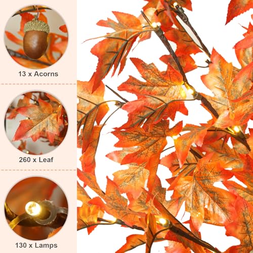 2 Pack 6FT Lighted Maple Tree with 130 LED Lights & Autumn Decor - Remote
