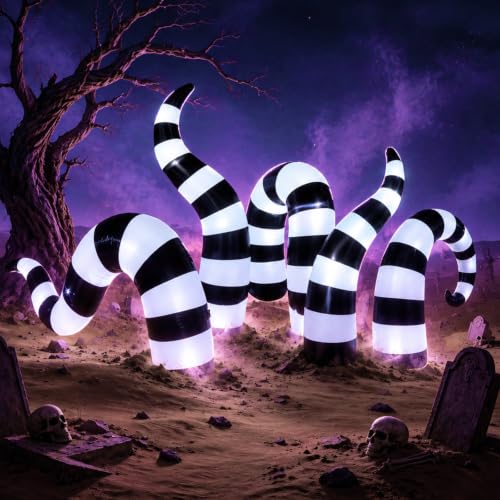 Halloween Inflatable Yard Decorations Set with 5 Striped Sandworms - Outdoor Halloween Decor