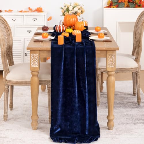 Navy Blue Velvet Table Runner 20 x 120 Inch - Fall Winter Home Decor, Elegant Dining Accessory - Variation 3
