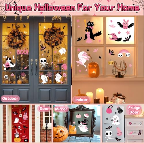 Pink Halloween Window Clings - Ghost, Pumpkin, Bat & Spider Decals - Variation of Halloween