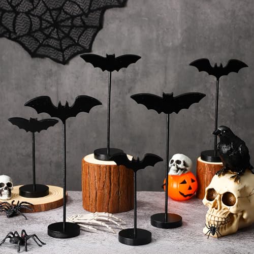 Halloween Wooden Bat Decor - Black 6 Pieces Table Decorations for Home & Party