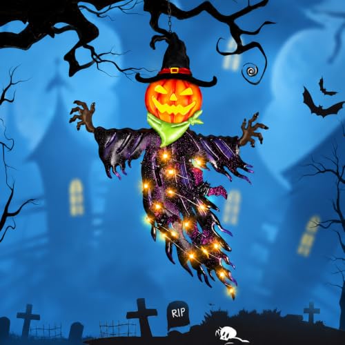 Halloween Pumpkin Solar Hanging Decor - Orange, Outdoor Waterproof Lawn Light