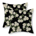 20x20 Inch Set of 2 Black Pillow Covers with Hydrangea Floral Pattern - Outdoor Linen Cushion Cases