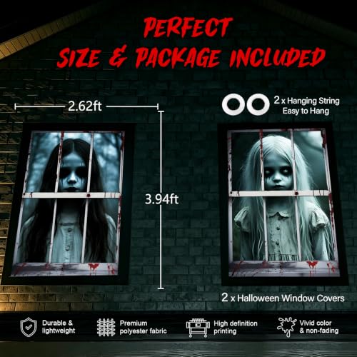 Halloween Ghost Girl Window Covers Set - Spooky Haunted House Decor