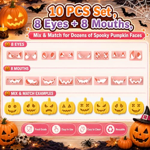 Halloween Cookie Cutters Set - Mini Pumpkin & Face Stamps for Halloween Baking - Halloween Pumpkin Variation